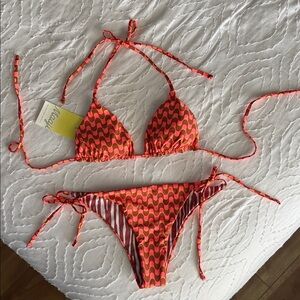 Maaji reversable Pink and Orange Wave Bikini Set